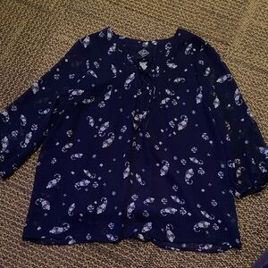 St. John's Bay Navy Floral Print Blouse